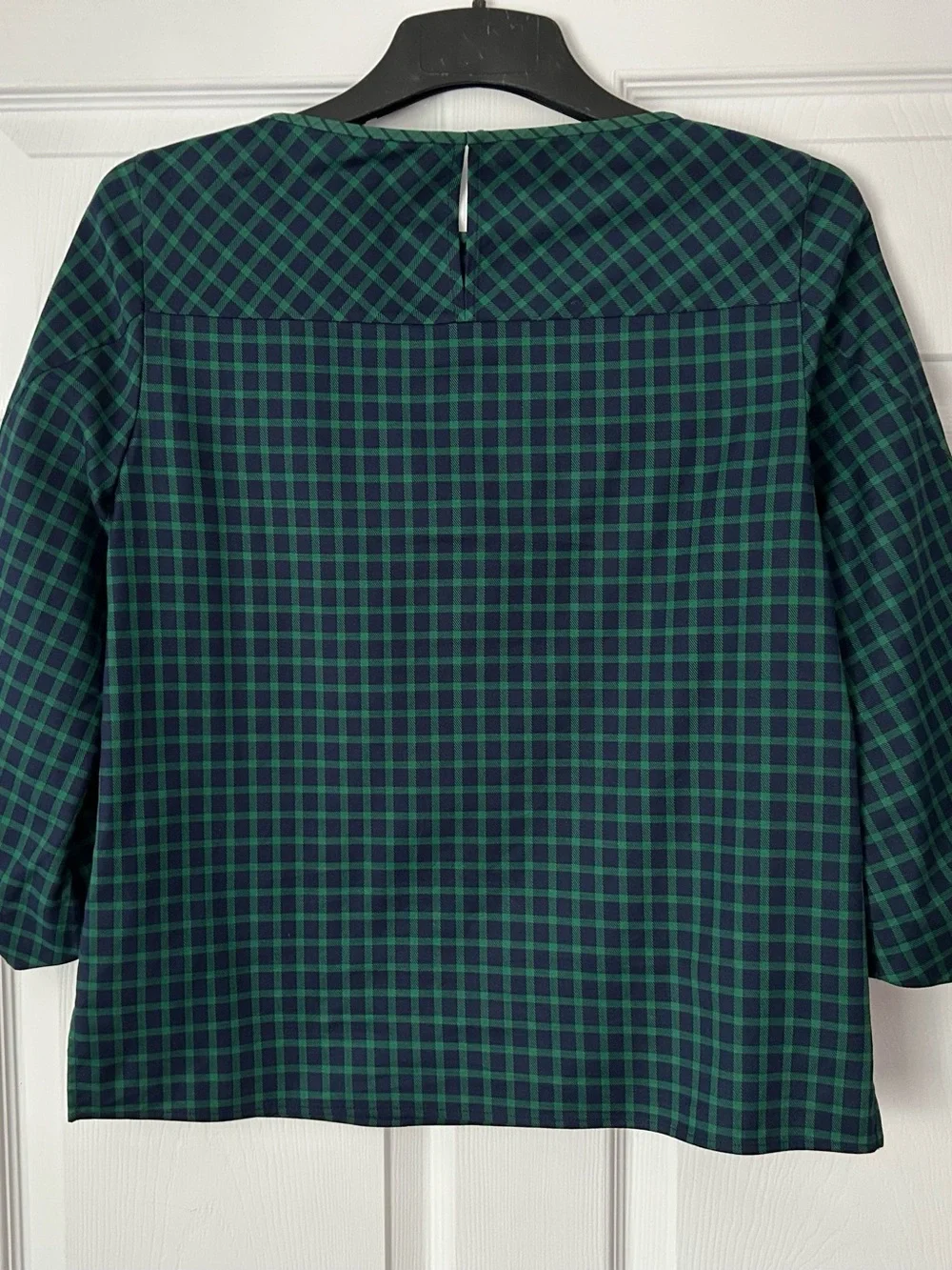 NWOT LAFAYETTE 148 GREEN/NAVY PLAID BOXY TOP - Picture 3 of 3